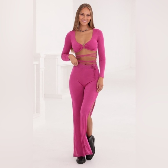 LUCY IN THE SKY Hot Pink Spilt Leg Pant - Picture 4 of 8